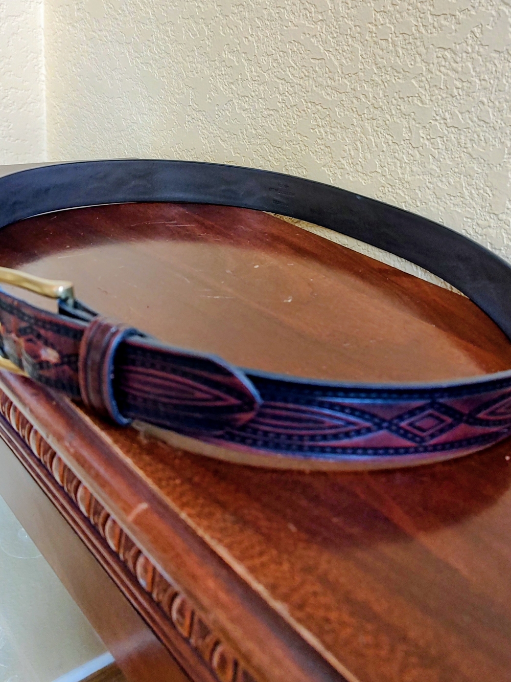 Wrangler Two-Tone Embossed Leather Belt in Brown and Black